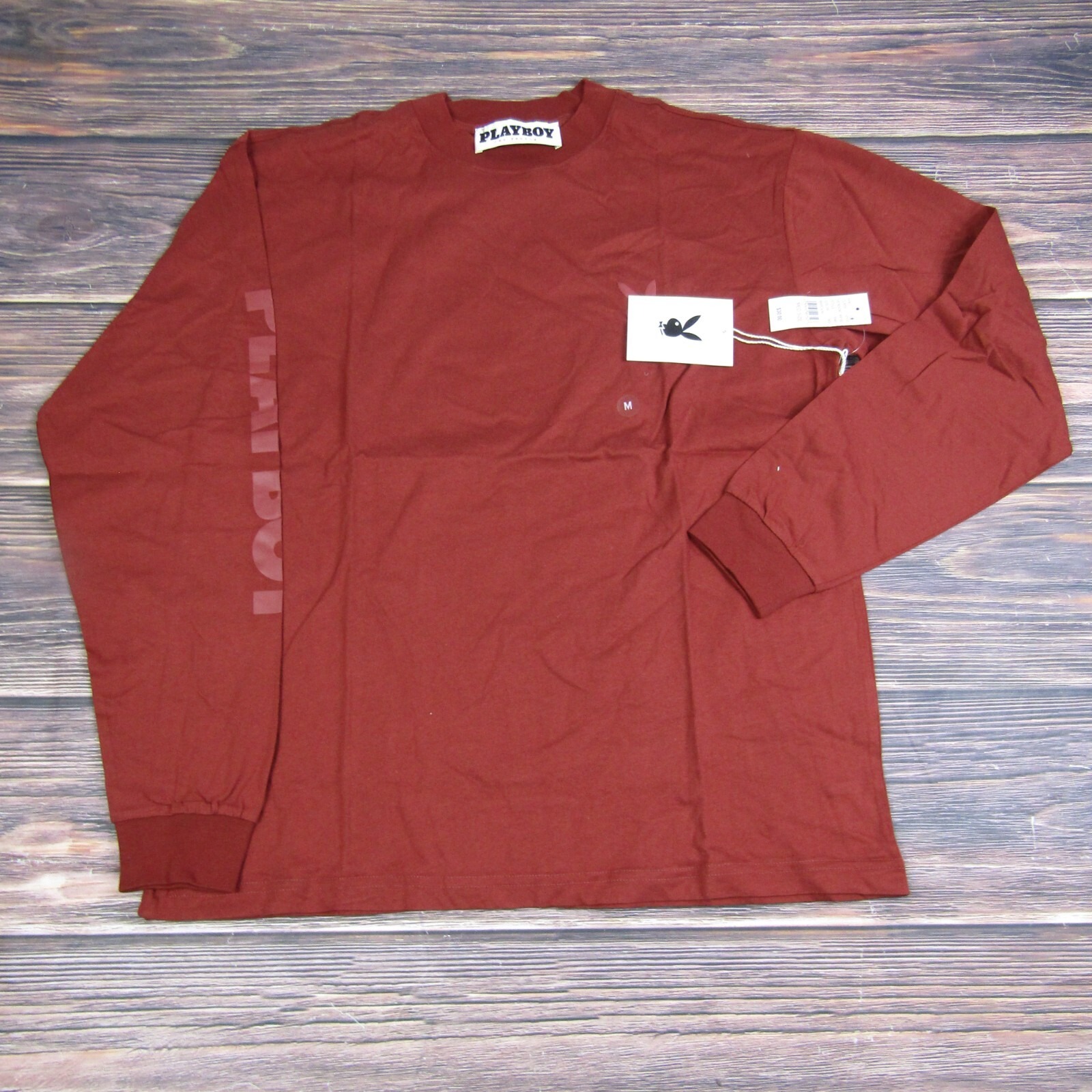 Pacsun Playboy New Mens Medium Maroon Red L/S Graphic Tee Shirt Bunny Spellout
